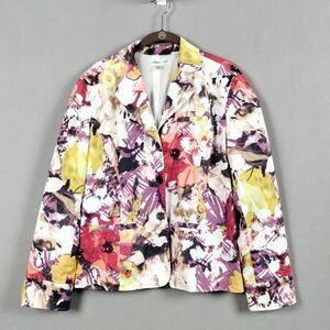Coldwater Creek Womens Large Blazer Purple Red White Long Sleeve Side Pockets